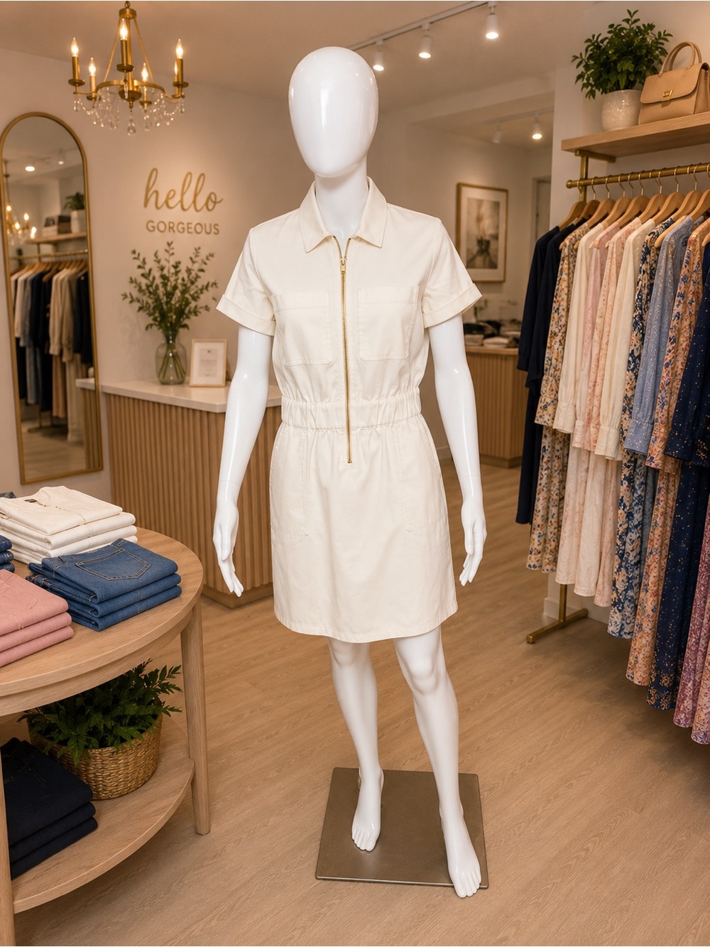 J. Crew White Short-Sleeve Zip-Front Mini Dress
